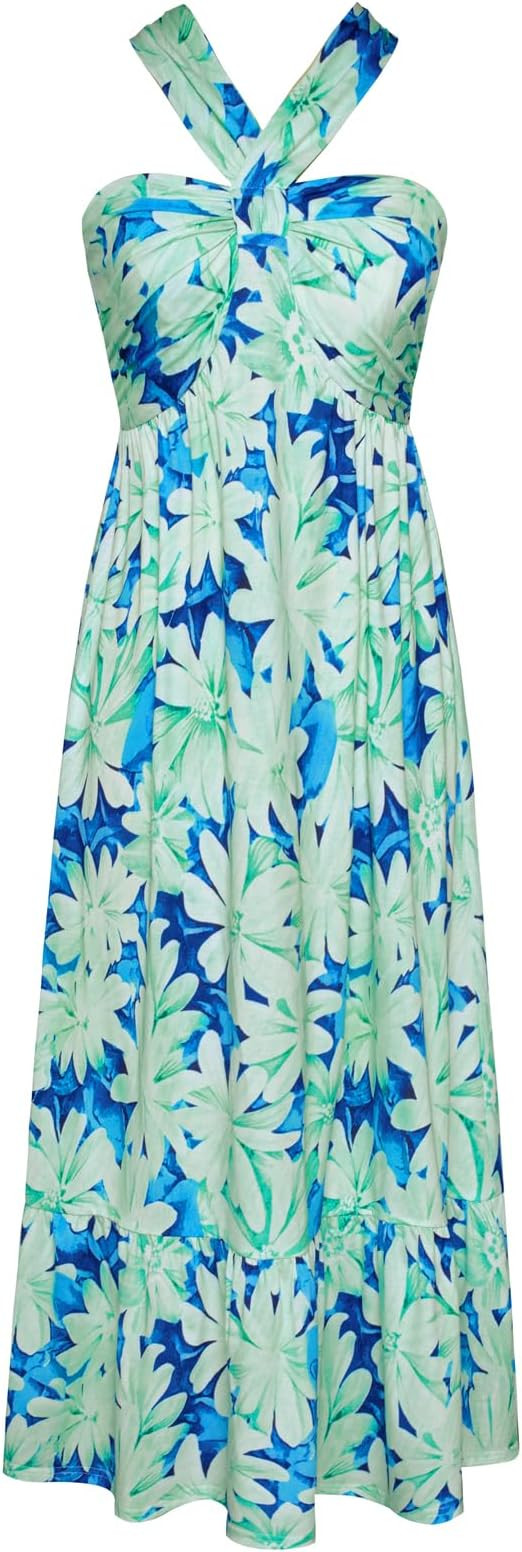 GRACE KARIN 2025 Women's Criss Cross Halterneck Sleeveless Summer Floral Print Flowy A Line Maxi ... | Amazon (US)