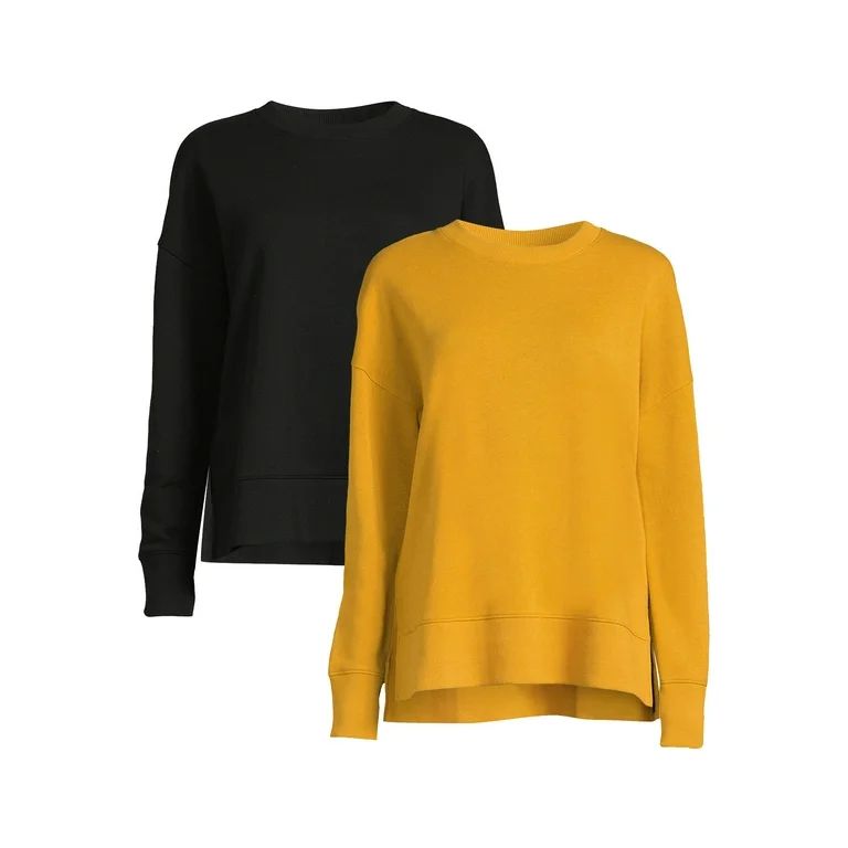 Time and Tru Women's Crewneck Sweatshirt with High-Low Hem, 2-Pack, Sizes XS-XXXL - Walmart.com | Walmart (US)