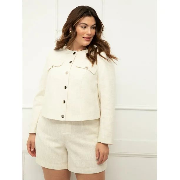 ELOQUII Elements Women's Plus Size Boucle Jacket | Walmart (US)