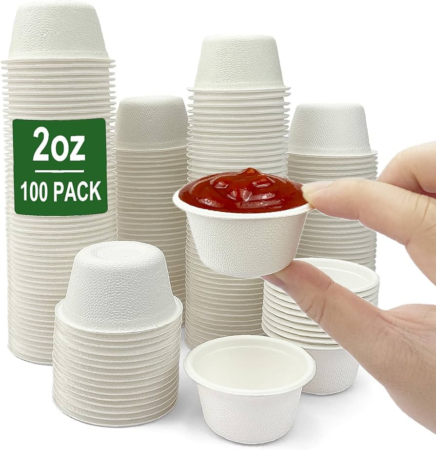 CAMKYDE 2 oz Disposable Bagasse Fiber Souffle Cups 100pk, 100% Natural Biodegradable Compostable ... | Amazon (US)