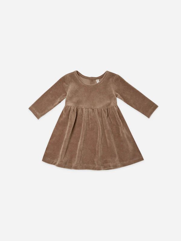 velour long sleeve dress | cocoa | Quincy Mae