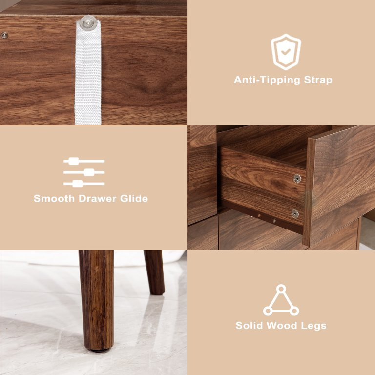 Polar Aurora Wood Dresser for Bedroom with 6 Drawers, Mid Century Modern Chests of Drawer with Me... | Walmart (US)