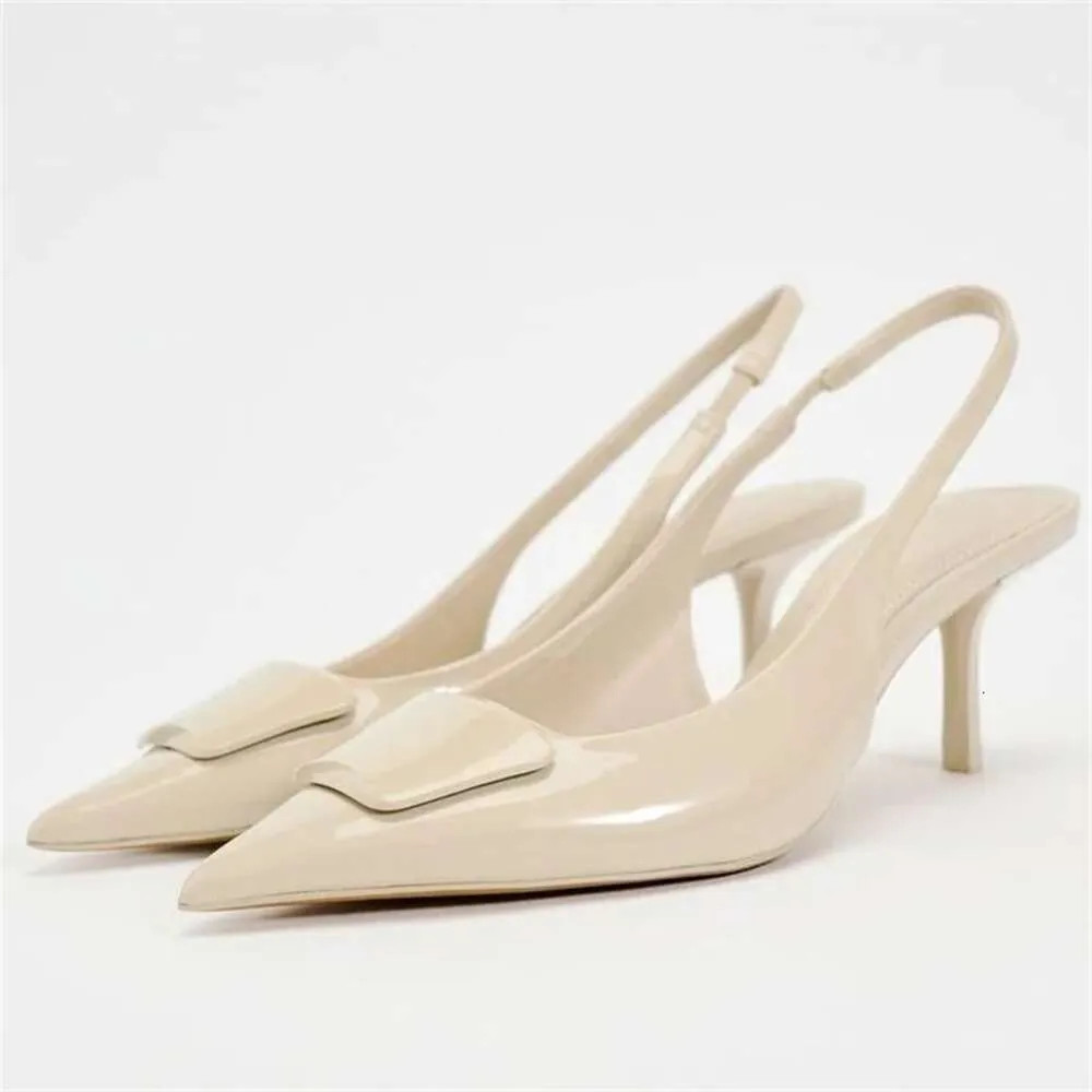 2024 Woman's Elegant Office Heels Beige Pointed Slingback Mid Heeled Sandals Women Fashion Comfor... | DHGate