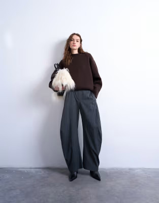 Topshop tailored stripe barrel leg trouser in grey | ASOS | ASOS (Global)