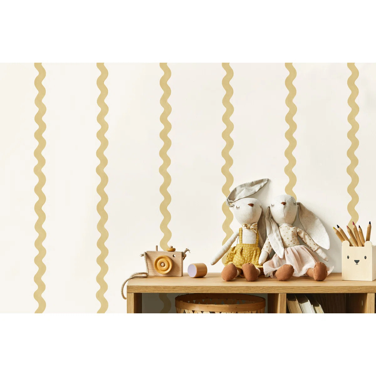 Ochre Charming Wiggle Stripe Wallpaper Nonwoven, Non-pasted Textured Wallpaper 57sqft. | Wayfair North America
