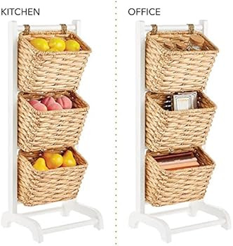 mDesign Wood Tiered Storage Baskets Shelf Stand with 3 Decorative Storage Bins for Organizing Liv... | Amazon (US)