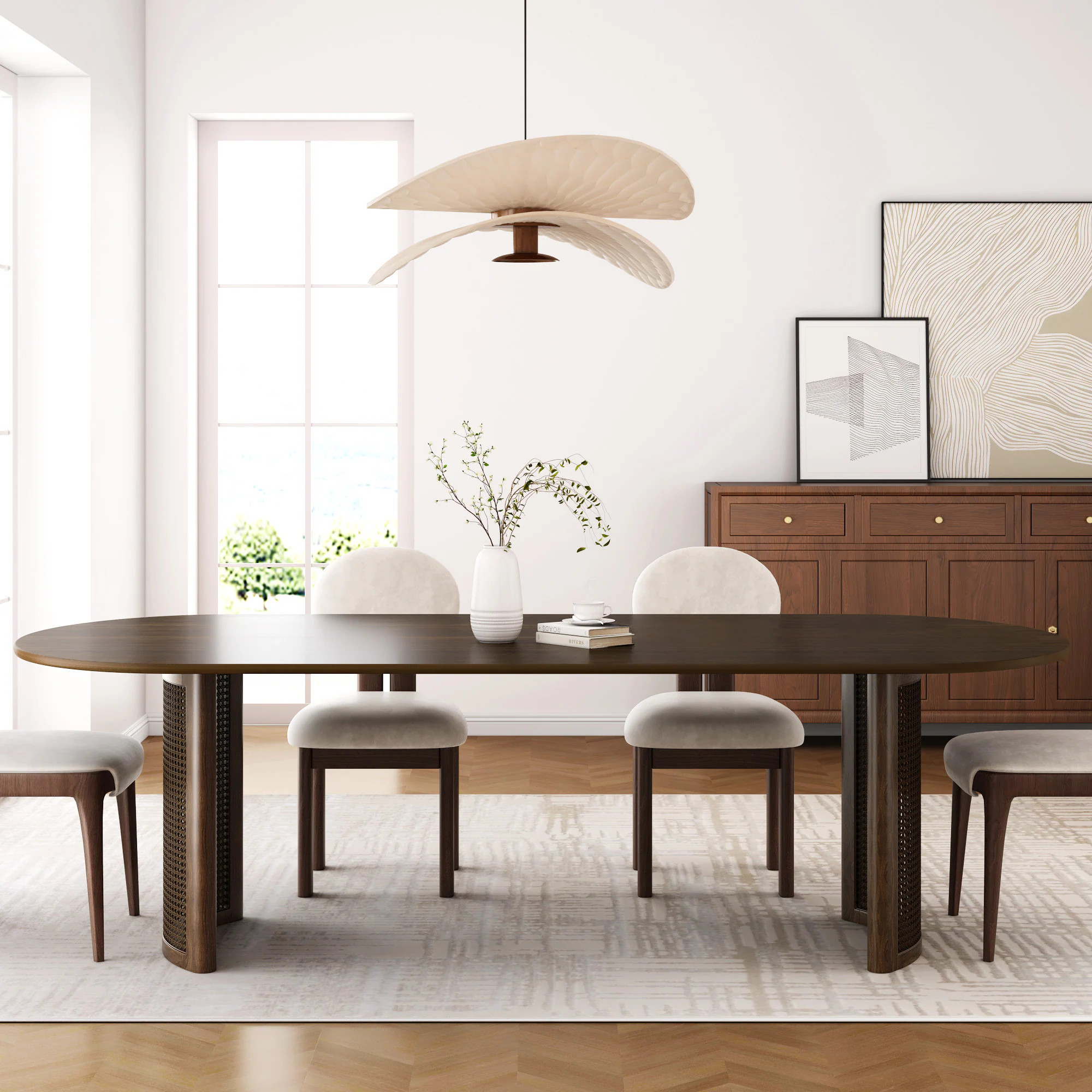 Dovelina Solid Wood Modern Dining Table Kitchen Table with Fluted Base for 6 People one_size in Brown | LS0102-091516 | Lowe's