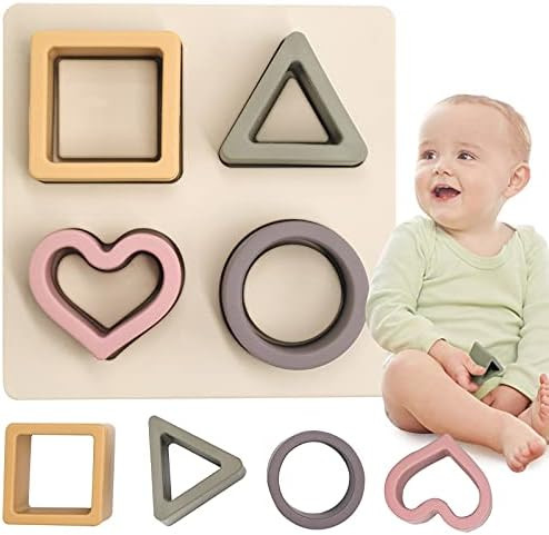 HETOMI Baby Soft Nesting Sorting Stacking Toys Silicone Teething Blocks Shapes Recognition Learning  | Amazon (US)