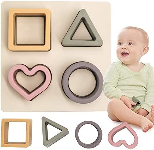 HETOMI Baby Soft Nesting Sorting Stacking Toys Silicone Teething Blocks Shapes Recognition Learning  | Amazon (US)