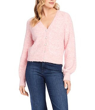 Karen Kane Pearl Button V-Neck Long Sleeve Cardigan - S | Dillard's