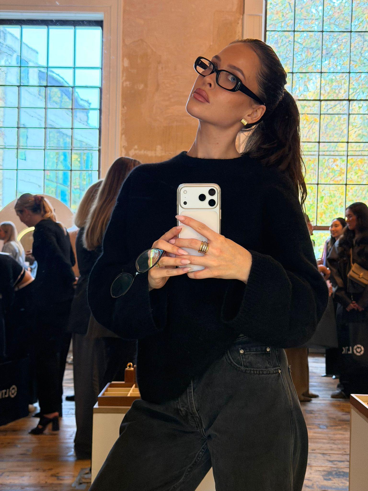 LTK Studio event day outfit, autumn fashion, Cos black jumper, dark grey jeans, Neima Row blue light glasses, autumn outfit ideas 

 #LTKuk #LTKautumn #LTKstyletip
