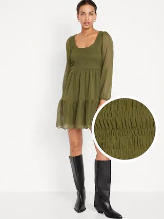 Fit & Flare Long-Sleeve Eyelet Mini Dress for Women | Old Navy (US)