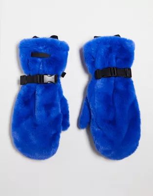 ASOS 4505 ski faux fur mittens in blue | ASOS (Global)