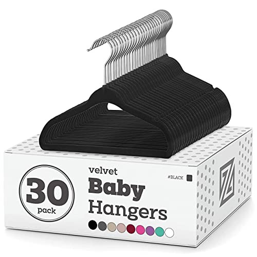 Zober Velvet Baby Hangers for Closet - Pack of 30 Non Slip Toddler Hangers for Shirts, Pants & Dresses w/ Swivel Hook - Durable Infant Hangers w/ Notches - Small Baby Hangers - Black | Amazon (US)