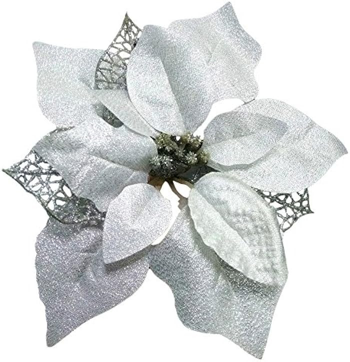 Crazy Night 12pcs 8.7inch Silver Glitter Poinsettia Artificial Flowers ,Christmas Tree Decoration... | Amazon (US)