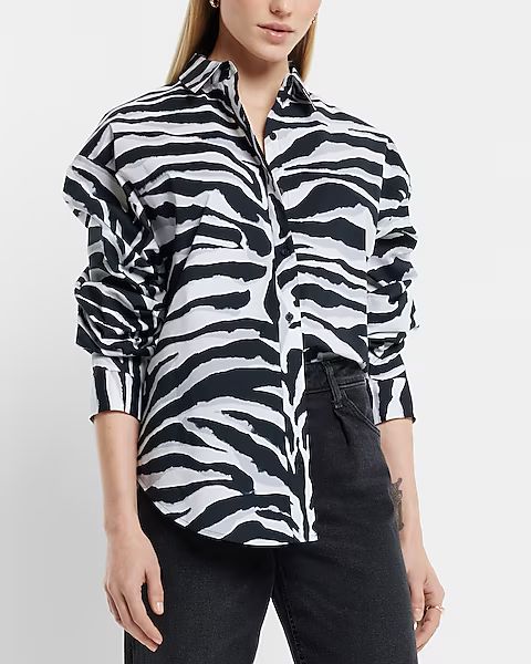 Cotton-Blend Zebra Print Boyfriend Portofino Shirt | Express