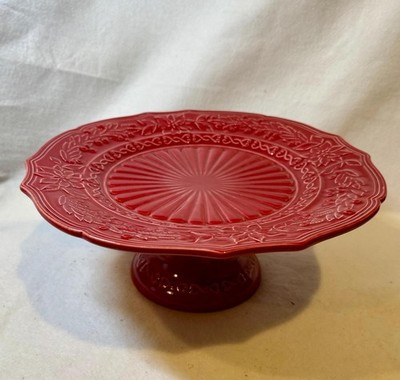 Red Poinsettia Embossed Pedestal Cake Stand  Bordallo Pinheiro | eBay US