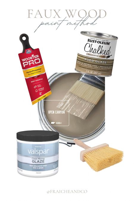 Supplies needed for the Faux Wood Paint Method

Apply the base coat. Mix up the two glazes. Apply glaze lightly. Use dry masonry brush to create wood tones  

#LTKHome #LTKFindsUnder50