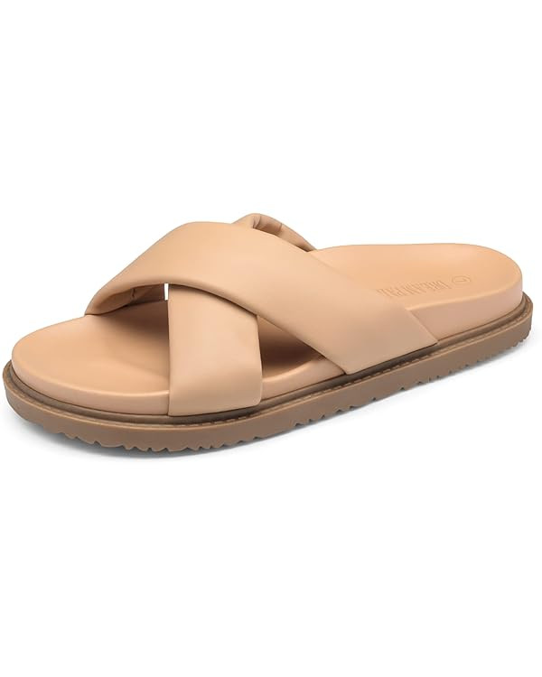 DREAM PAIRS Women's Crisscross Open Toe Slide Sandals Flat Comfort Slip on Sandals | Amazon (US)