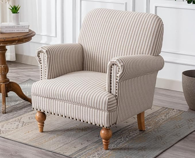 Kmax Fabric Accent Chair Mid Century Modern Sofa Chair with Nailhead Arm Wood Legs Upholstered Se... | Amazon (US)