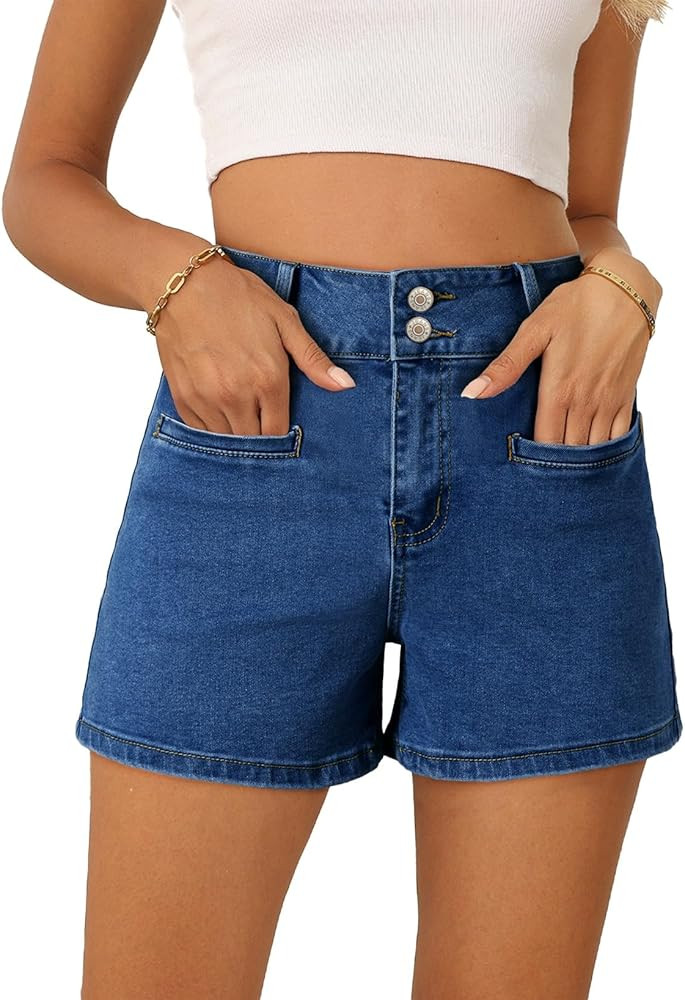 Sidefeel Womens Jean Shorts Casual High Waisted Stretchy Summer Denim Shorts with Pockets | Amazon (US)