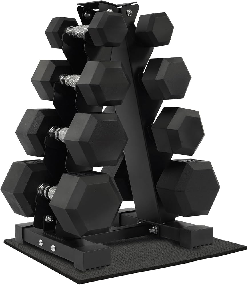 Fitvids Rubber Coated Hex Dumbbell Weight Set and Storage Rack, 100LB Set or 150LB Set, 5-20 lbs ... | Amazon (US)