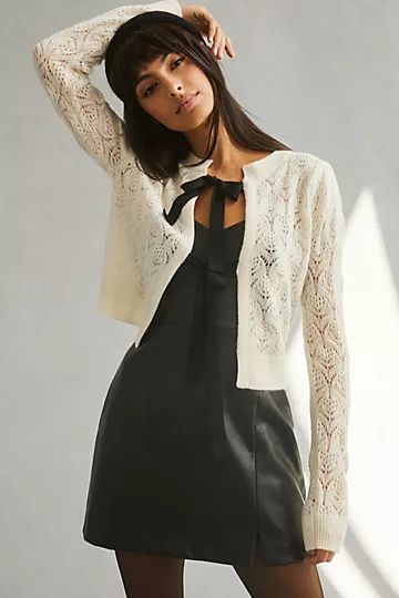 Maeve Bow-Tie Pointelle Cashmere Cardigan | Anthropologie (US)