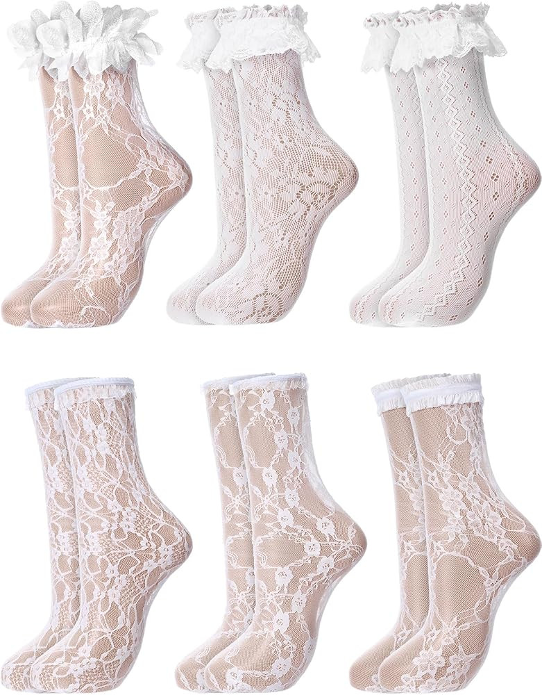 Geyoga 6 Pairs Slouch Lace Socks Women Cute Mesh Frilly High Loose Ruffle Ankle Socks for Women G... | Amazon (US)
