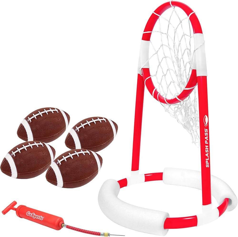 GoSports Splash Pass Floating Pool Football Game Includes Hoop, 4 Footballs and Pump | Amazon (US)