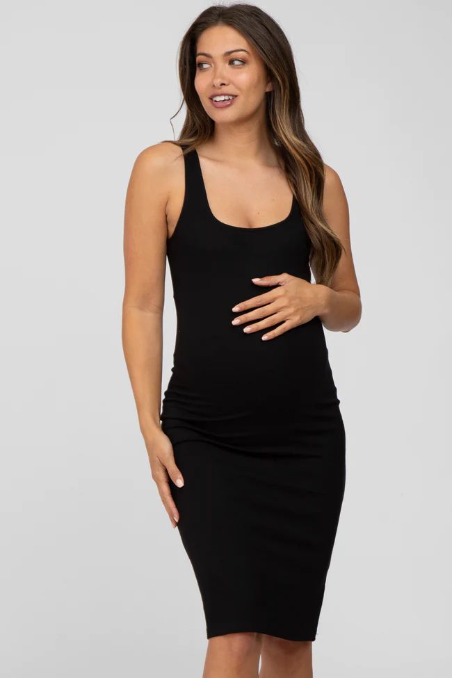 Black Fitted Maternity Midi Tank Dress | PinkBlush Maternity