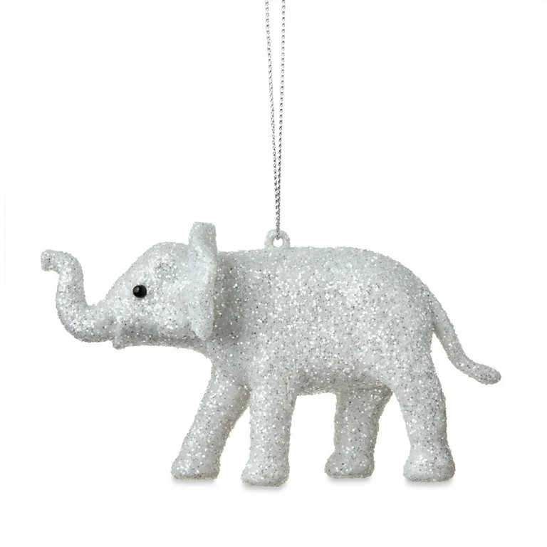 White Glitter Elephant Christmas Hanging Ornament, 3 in, by Holiday Time | Walmart (US)