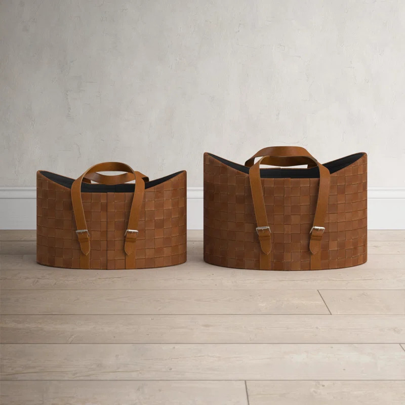 2 Piece Leather Basket Set | Wayfair North America