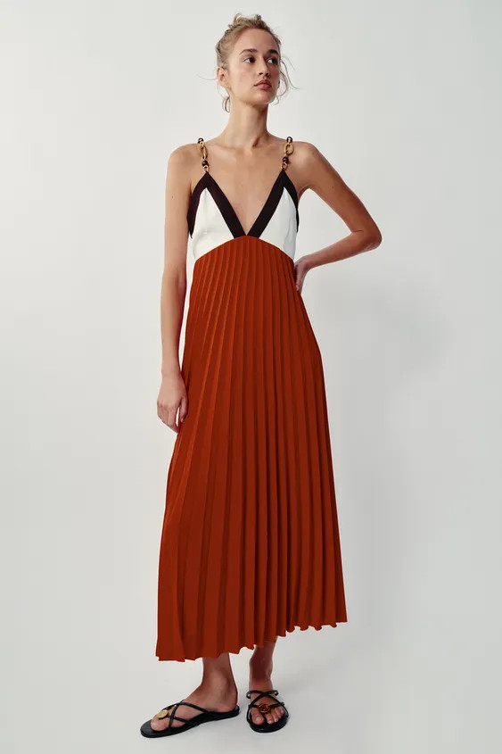 DescriptionContentsMeasurementsV-neck dress with spaghetti straps and beaded detail. Back closure... | Zara US