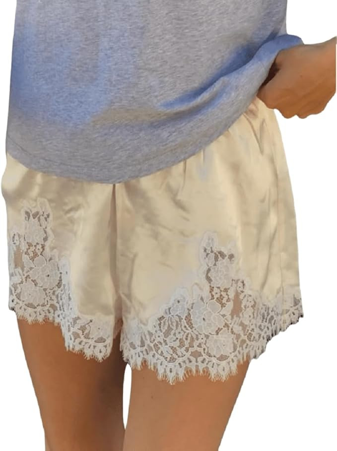 Satin Shorts for Women Elastic Waist Lace Slip Mini Shorts Pettipants Silk Boxer Short Lounge Sle... | Amazon (US)