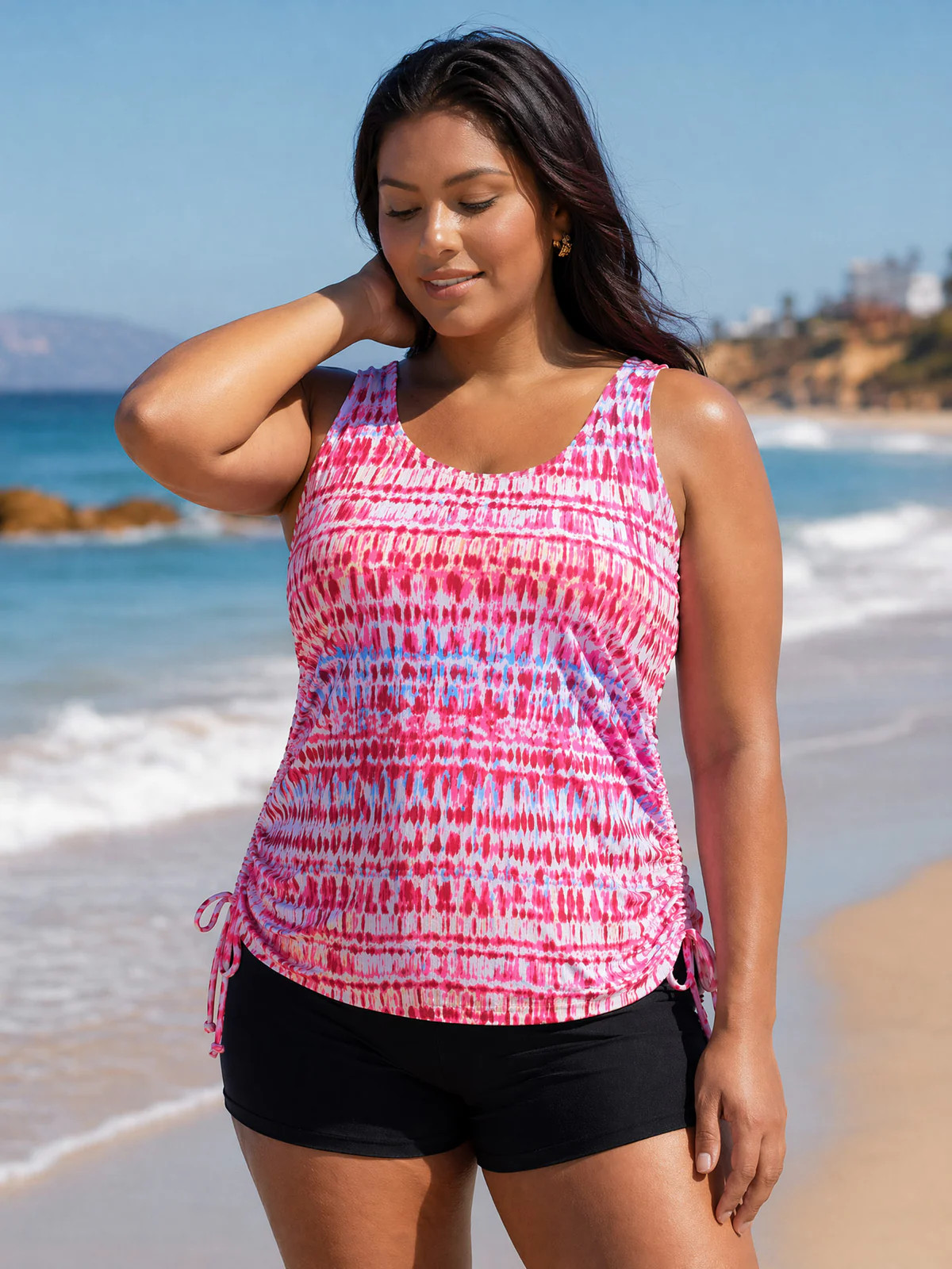 Tie-Dye Effect Scoop Neckline Swim Top | Bloomchic