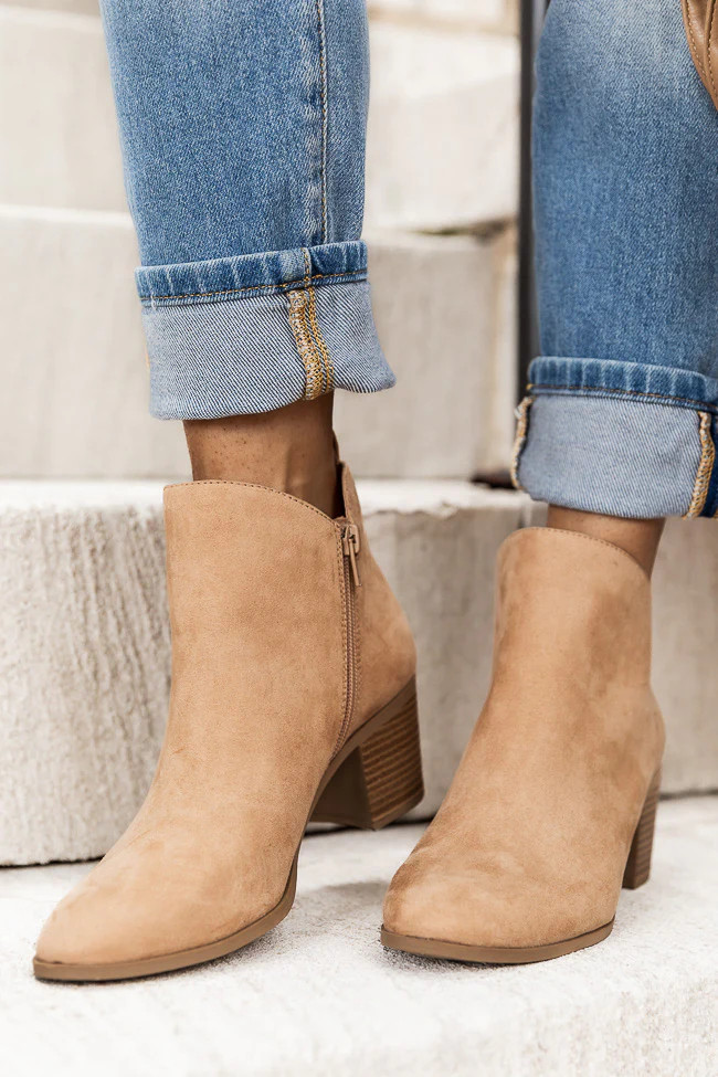 Topanga Beige Suede Heel Bootie | Pink Lily