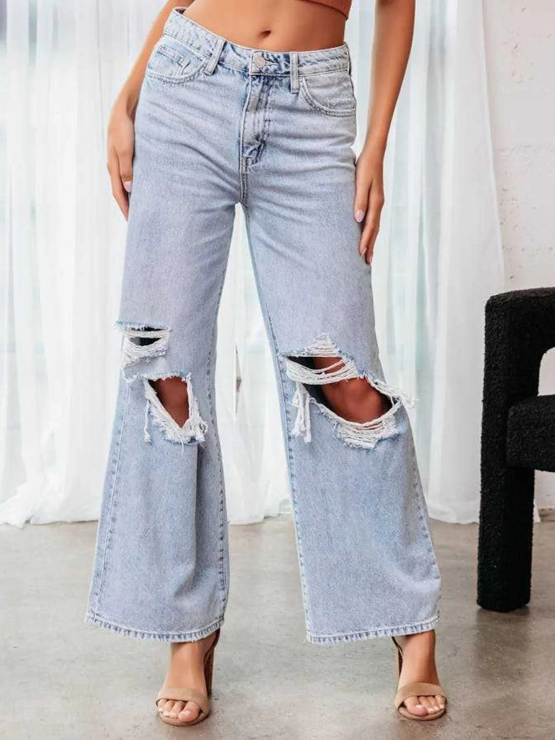 Distressed Wide Leg Jeans with Pockets 2XL | Casual Chic Boutique