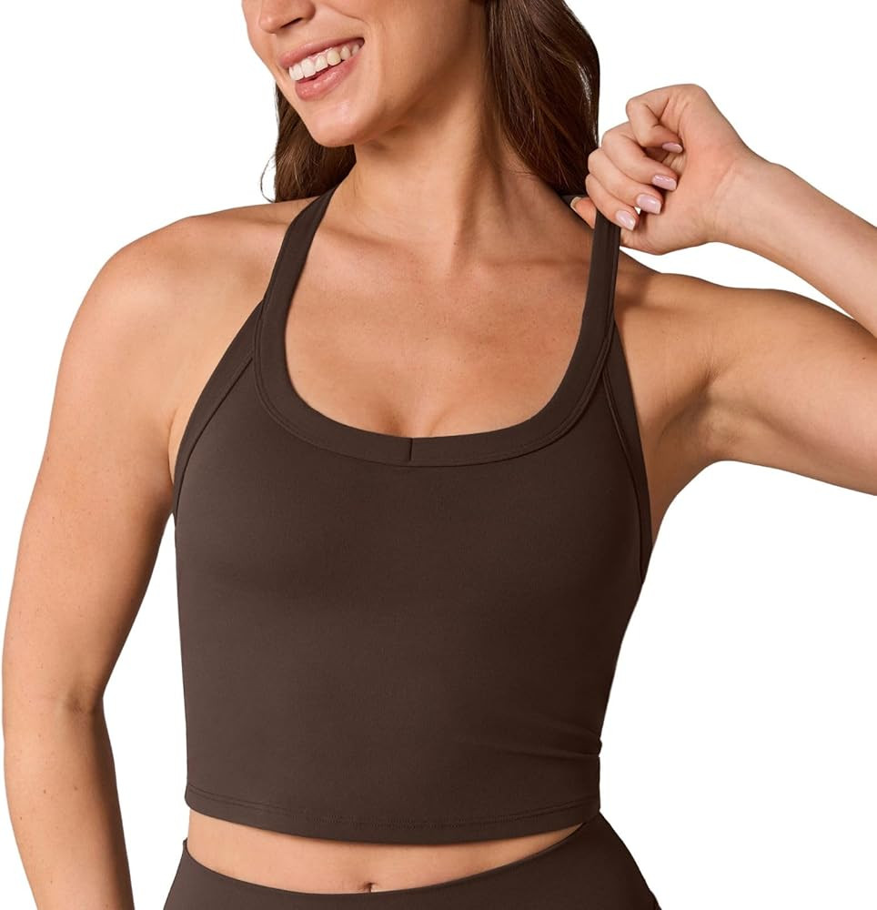 UNISSU Hugcurve Racerback Longline Sports Bra for Women Scoop Neck with Built in Bra Yoga Tank Cr... | Amazon (US)
