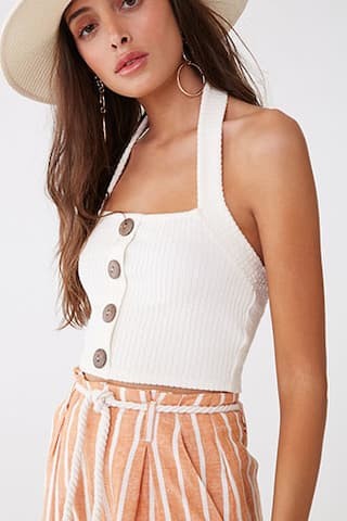 Ribbed Seersucker Halter Crop Top | Forever 21 (US)