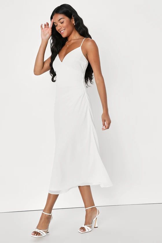 Lovely Destiny White Sleeveless Ruched Midi Dress | Lulus (US)