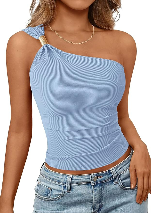 PRETTYGARDEN One Shoulder Going Out Tops for Women Trendy 2026 Summer Y2K Clothes Sleeveless Fitt... | Amazon (US)