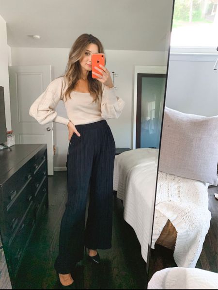 Walmart crinkle wide leg pants and square neck sweater 

The sweater is so soft and has lots of stretch

Pants are loose and flowy

Small in both

Fall outfit, Walmart

#LTKstyletip #LTKSeasonal #LTKunder50