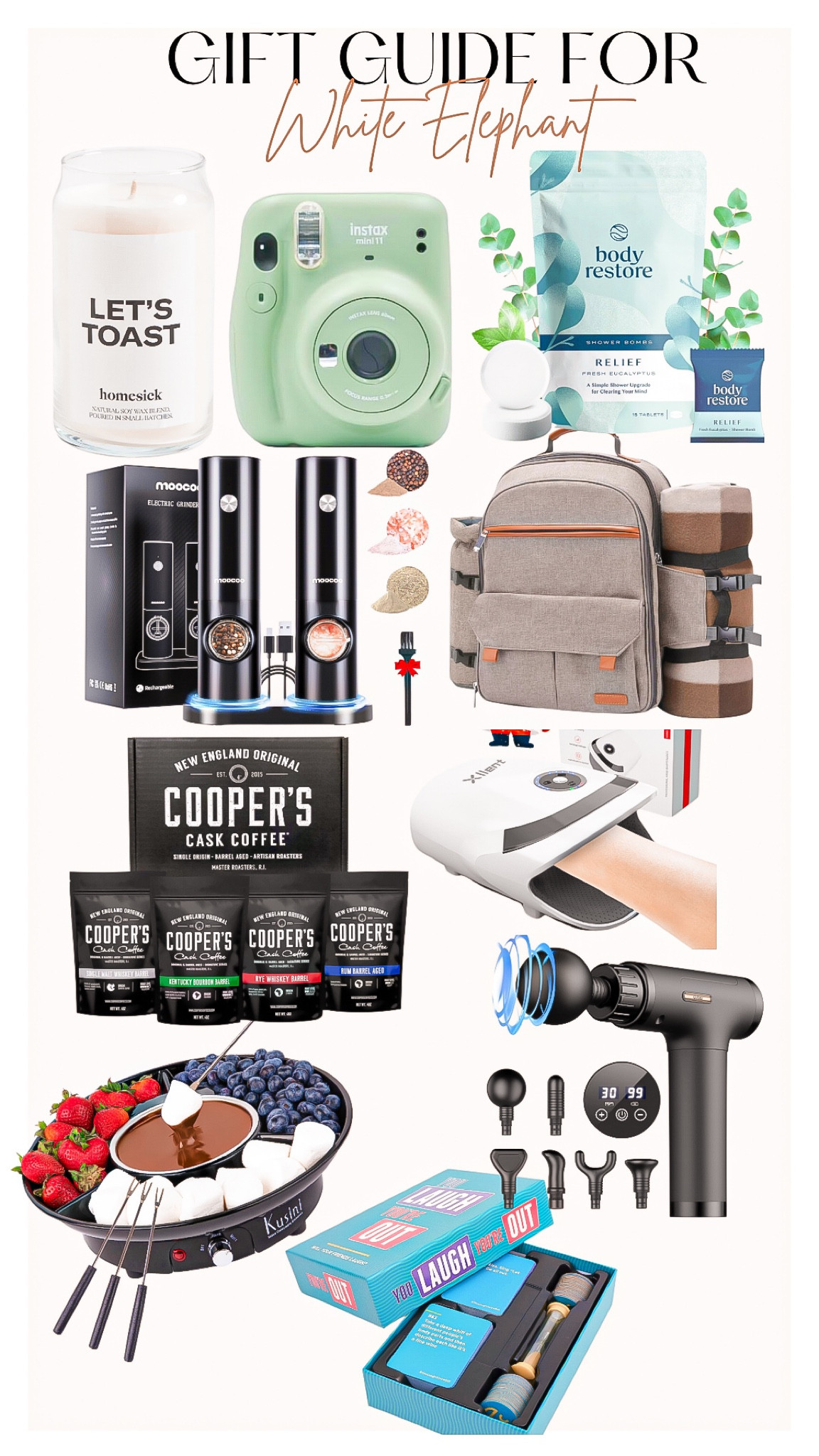 Gift guide for -
White Elephant / Gift Exchange 🎁

Gifts for her, gifts for him, Christmas party, candle, instamax camera , restore shower bombs, salt and pepper shaker, picnic backpack, coffee, massager, hand massager, s’mores maker  , card game, board game 

#LTKGiftGuide #LTKHoliday #LTKfindsunder100