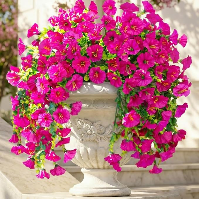 2 PCS Artificial Hanging Flowers Fake Plants Outdoor,Silk Morning Glory Faux Flowers with Eucalyp... | Amazon (US)