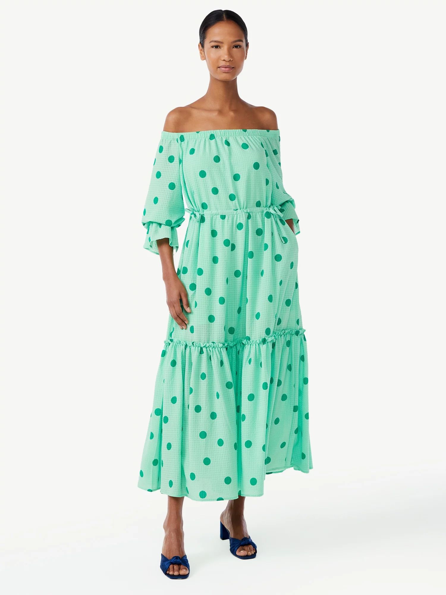 Scoop Women's Voluminous Off Shoulder Maxi Dress | Walmart (US)