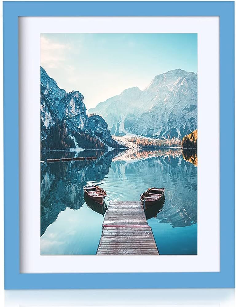 Amazon.com - 11x14 Picture Frames Blue Display Picture Frame A4 Solid Wood with Mat Wooden Photo ... | Amazon (US)