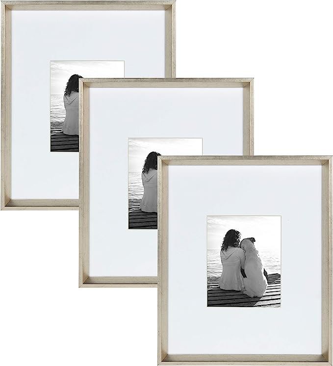 Kate and Laurel Calter Modern Wall Picture Frame Set, Silver 16x20 matted to 8x10, Pack of 3 | Amazon (US)