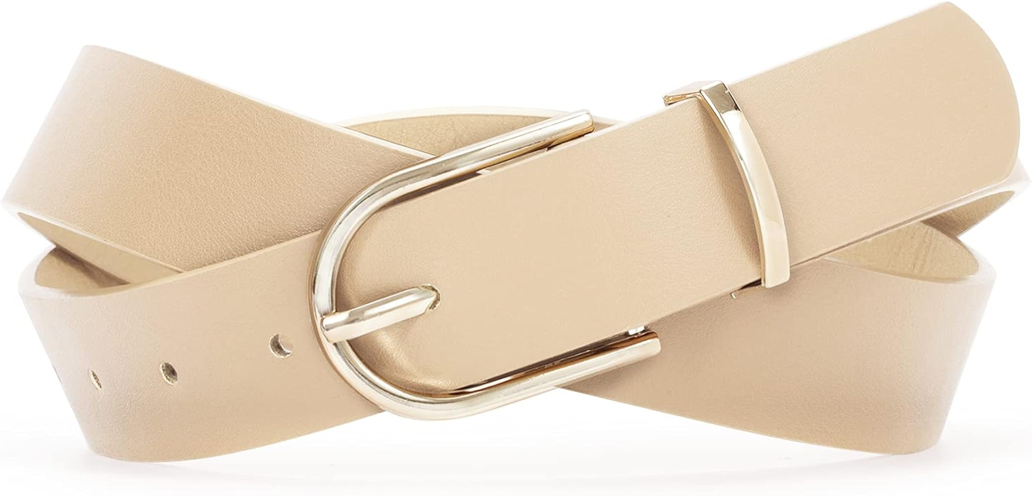 Women Leather belt,SANSTHS Faux leather Chic Belt for Jeans Solid Color with Long Gold Curved Pin Bu | Amazon (US)