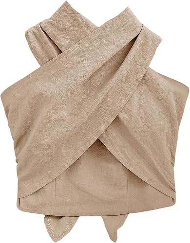 SHENHE Women's Criss Cross Halter Top Wrap Front Smocked Tie Backless Going Out Crop Top | Amazon (US)