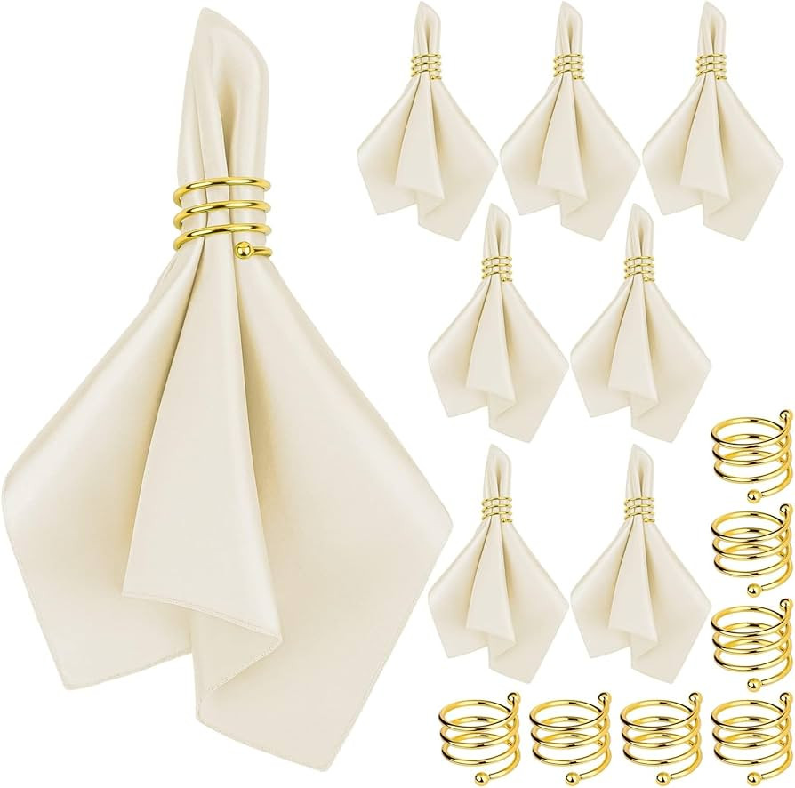 MCEAST Satin Cloth Napkins and Napkin Rings Set of 8, Smooth Fabric Table Napkins and Napkin Hold... | Amazon (US)